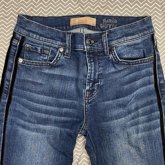 7 for all mankind B(AIR) AUTHENTIC DENIM THE ANKLE SKINNY VELVET STRIPES - Picture 8 of 13